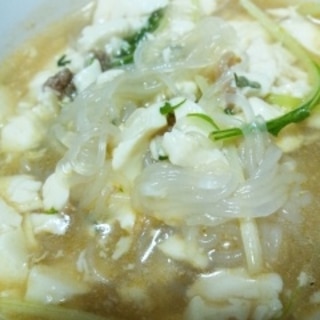 麻婆豆腐がスープに！？麻婆豆腐の水菜スープ